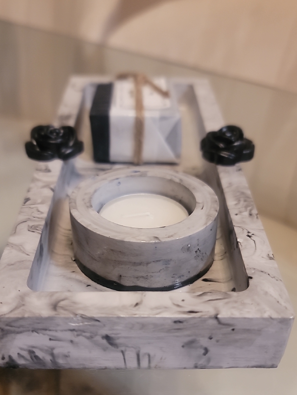 Marble-Effect Black and White Resin Candle & Soap and Tray